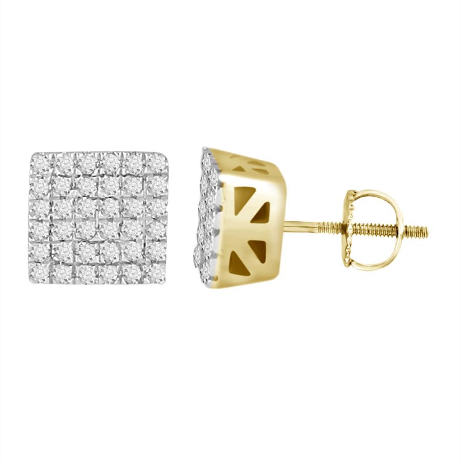 MEN'S STUD EARRINGS 0.25CT ROUND DIAMOND 10K YELLOW GOLD - Image 1