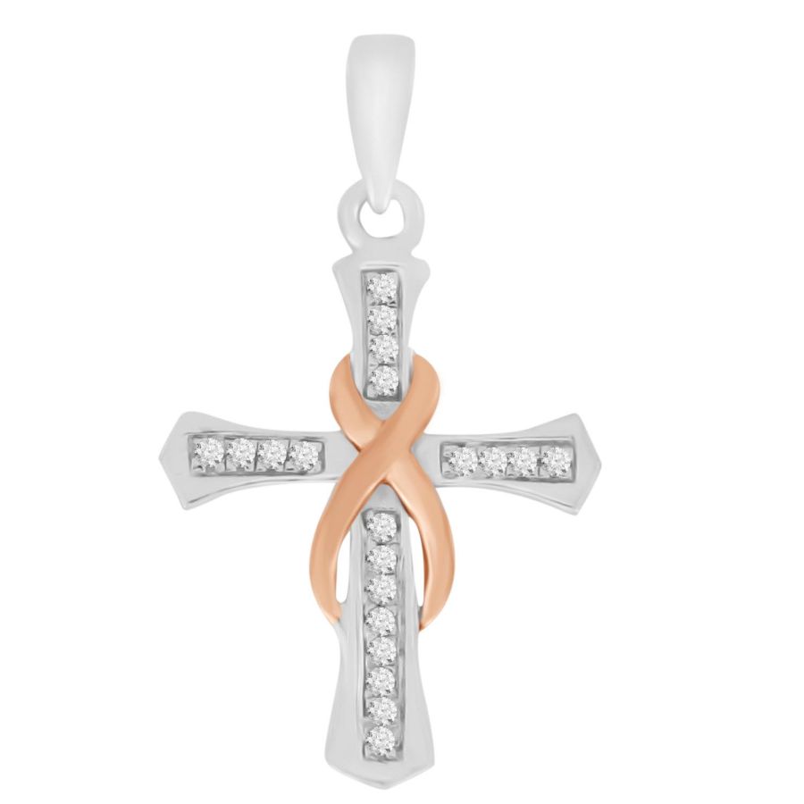 LADIES PENDANT WITH CHAIN 0.10CT ROUND DIAMOND 10K ROSE GOLD/STERLING SILVER - Image 1