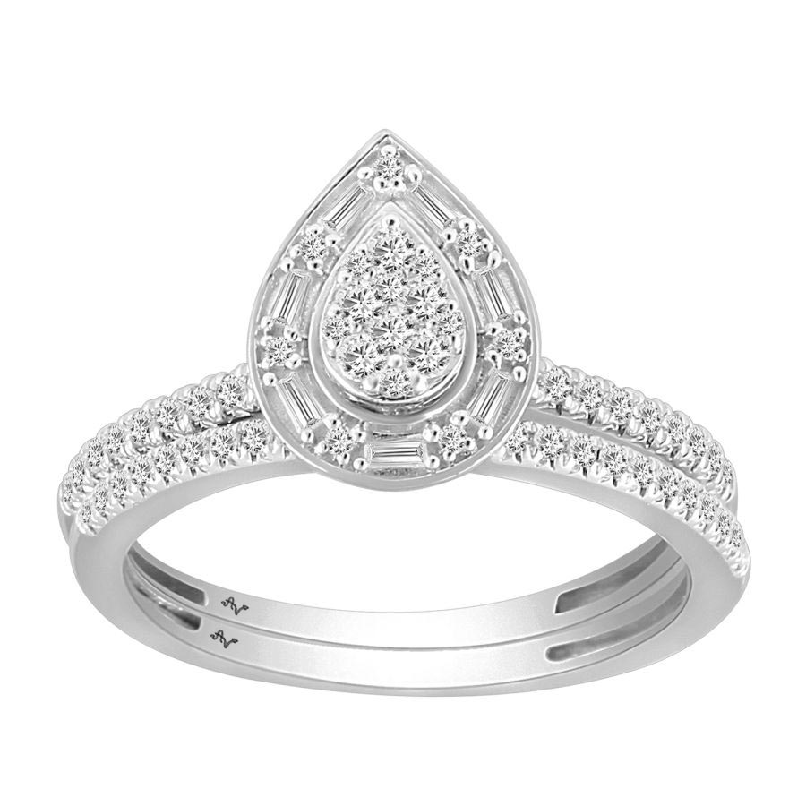 LADIES BRIDAL SET 0.50CT ROUND/BAGUETTE DIAMOND 10K WHITE GOLD - Image 1
