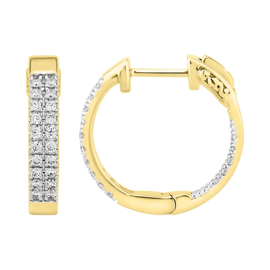 LADIES IN/OUT HOOP EARRINGS 0.50CT ROUND DIAMOND 10K YELLOW GOLD - Image 1