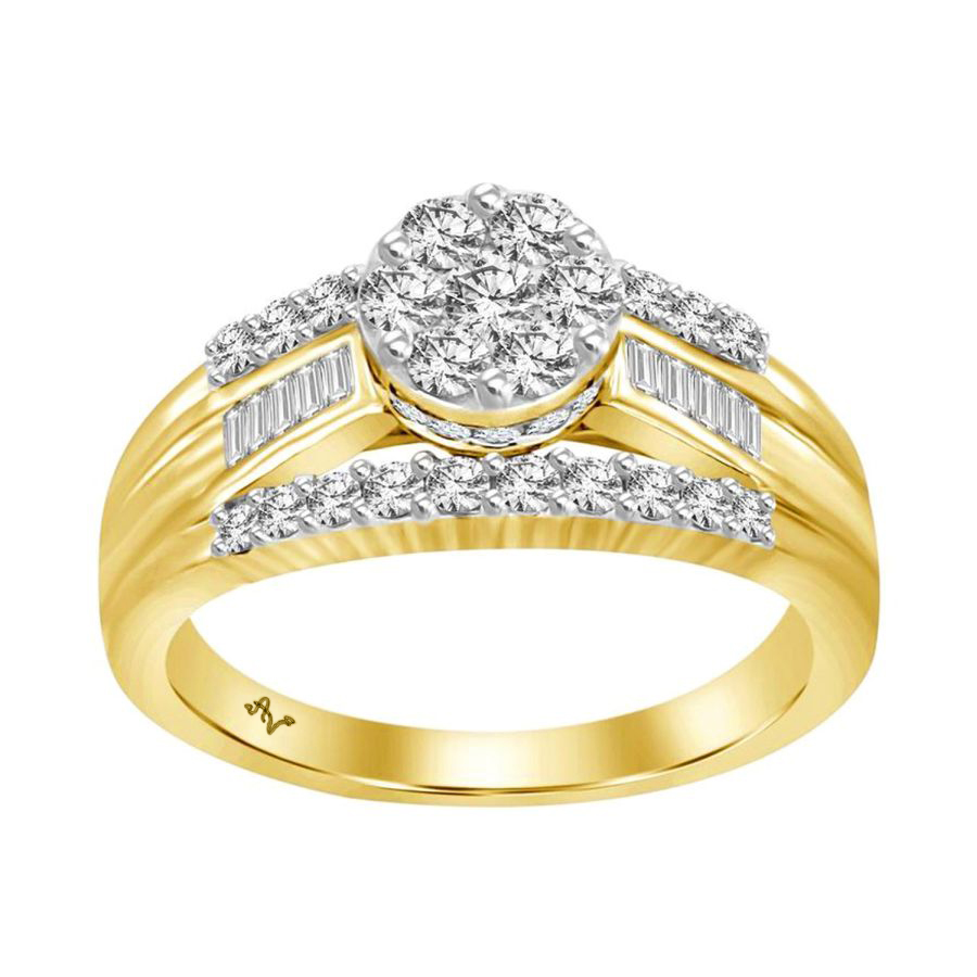 LADIES RING 1.00CT ROUND/BAGUETTE DIAMOND 10K YELLOW GOLD - Image 1