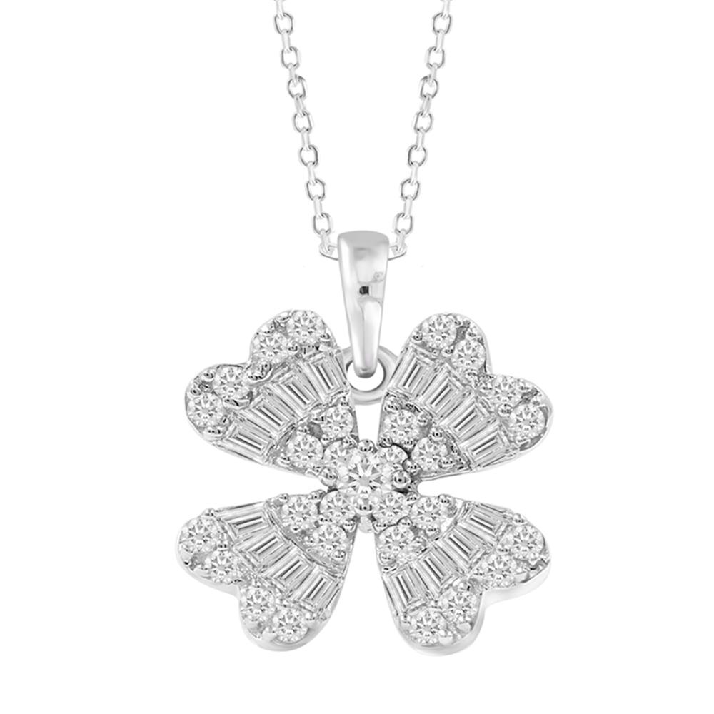 LADIES NECKLACE 0.33CT ROUND/BAGUETTE DIAMOND 14K WHITE GOLD - Image 1