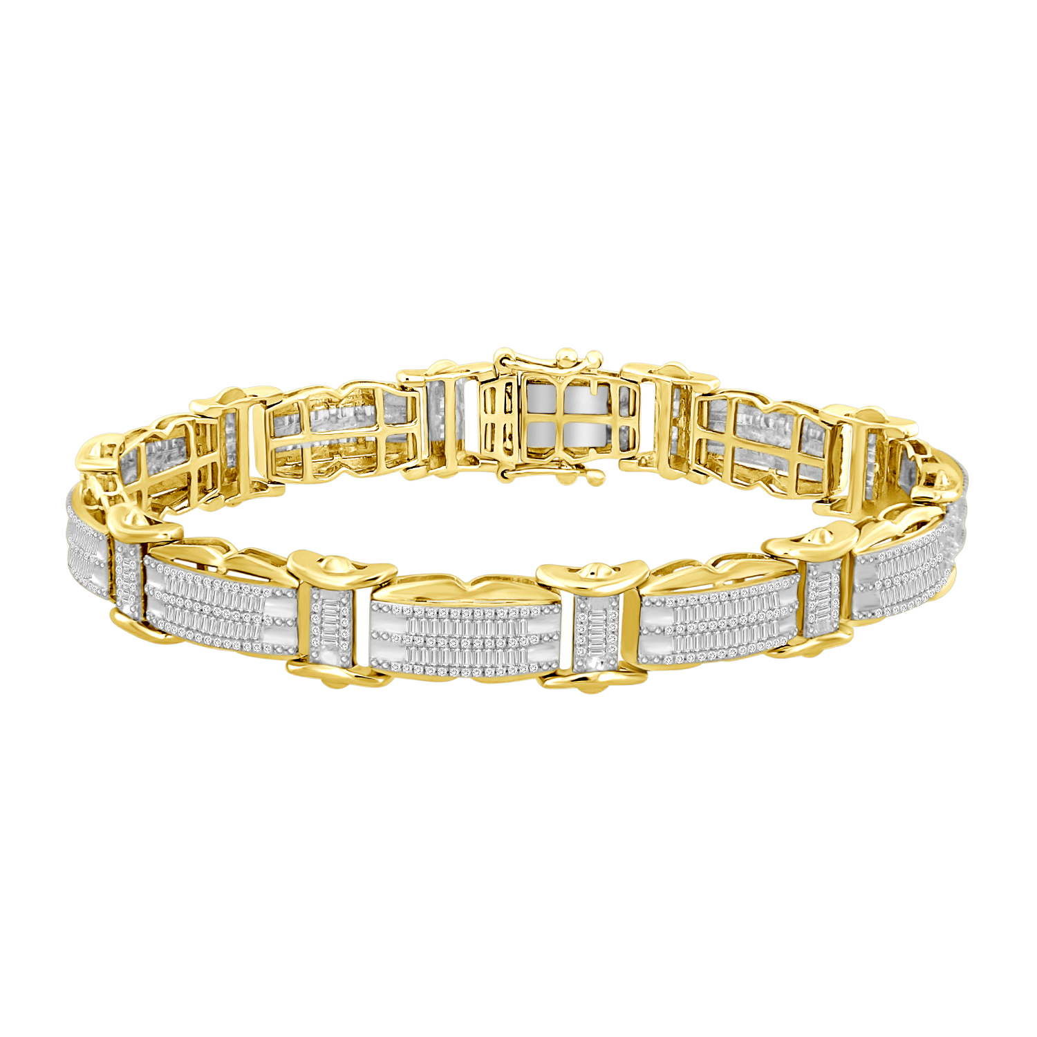 MEN'S BRACELET 3.00CT ROUND/BAGUETTE DIAMOND 10K YELLOW GOLD - Image 1