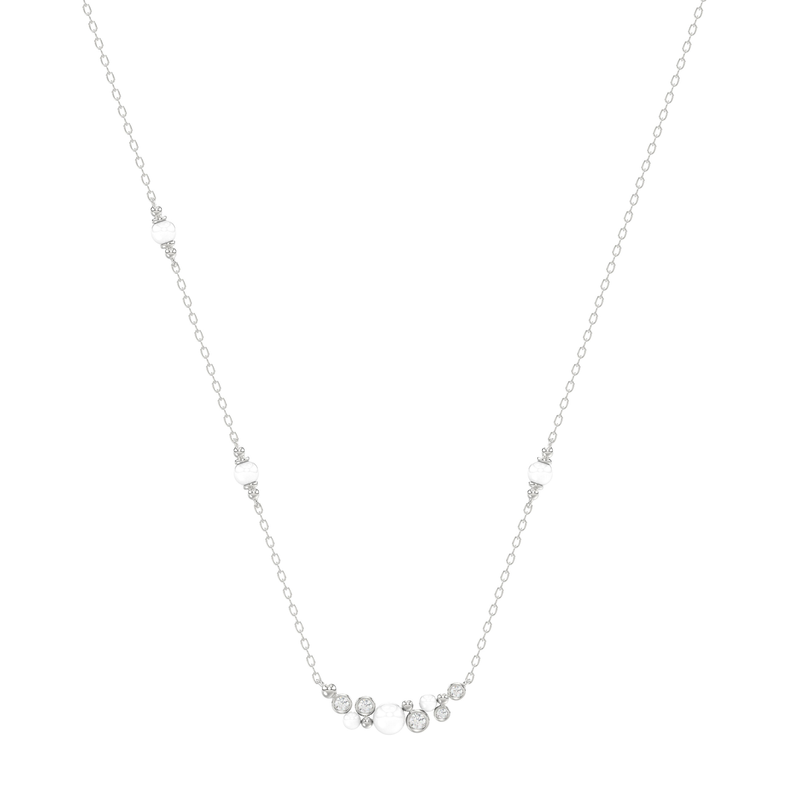 Elegant 14K White Gold Ladies Necklace With Pearl Centerpiece And Round Diamond Accents 0.16Ct. Perfect For Everyday Elegance Or Gifting. - Image 1