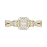 Elegant 10K Yellow Gold Ladies Diamond Ring Featuring Modern Octagon Shape With Baguette And Round Diamond 0.20 Ct Perfect Gift For Her. - Image 5