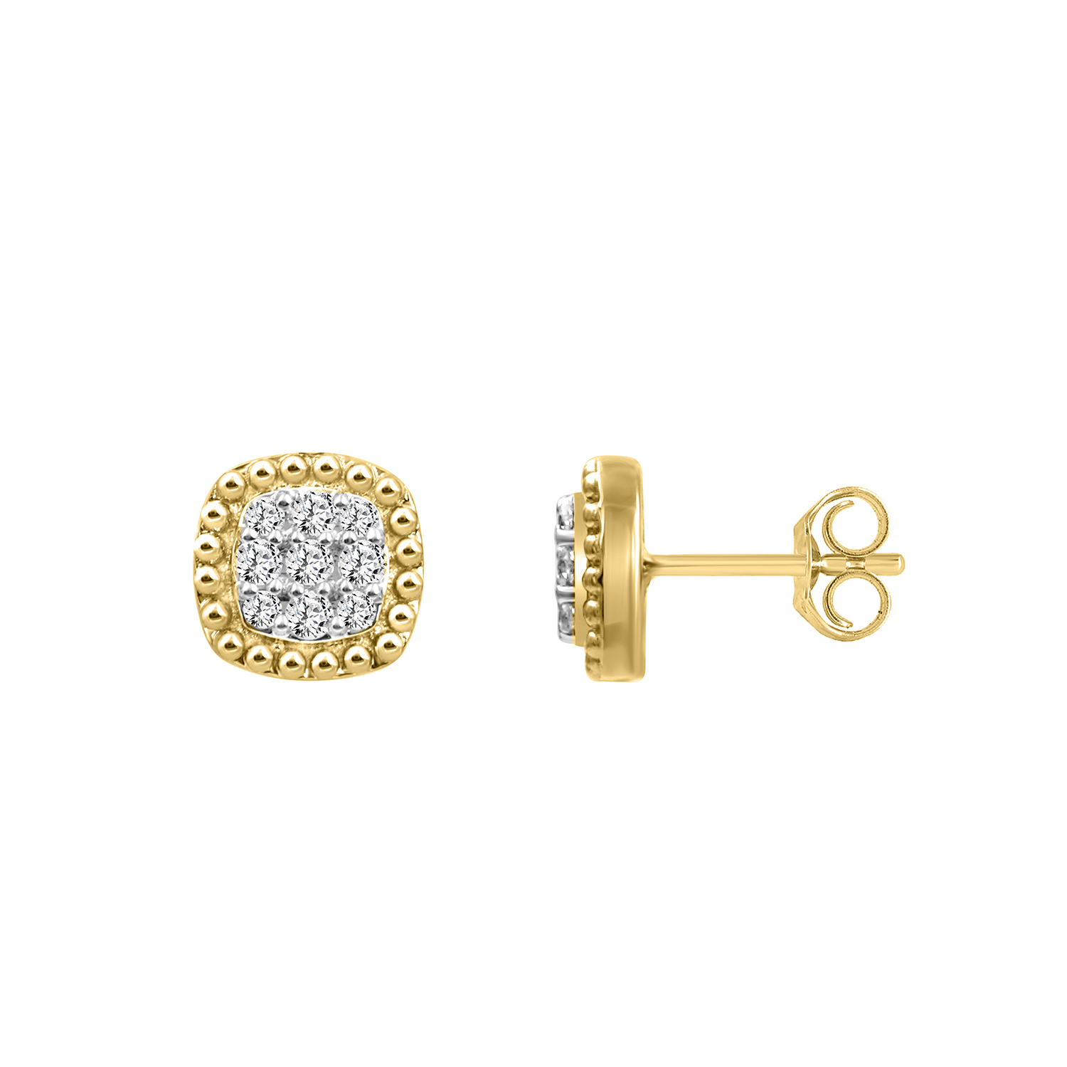 Ladies 10K Yellow Gold 0.20CT Round Diamond Cluster Earrings Fashion Jewelry Design - Image 1