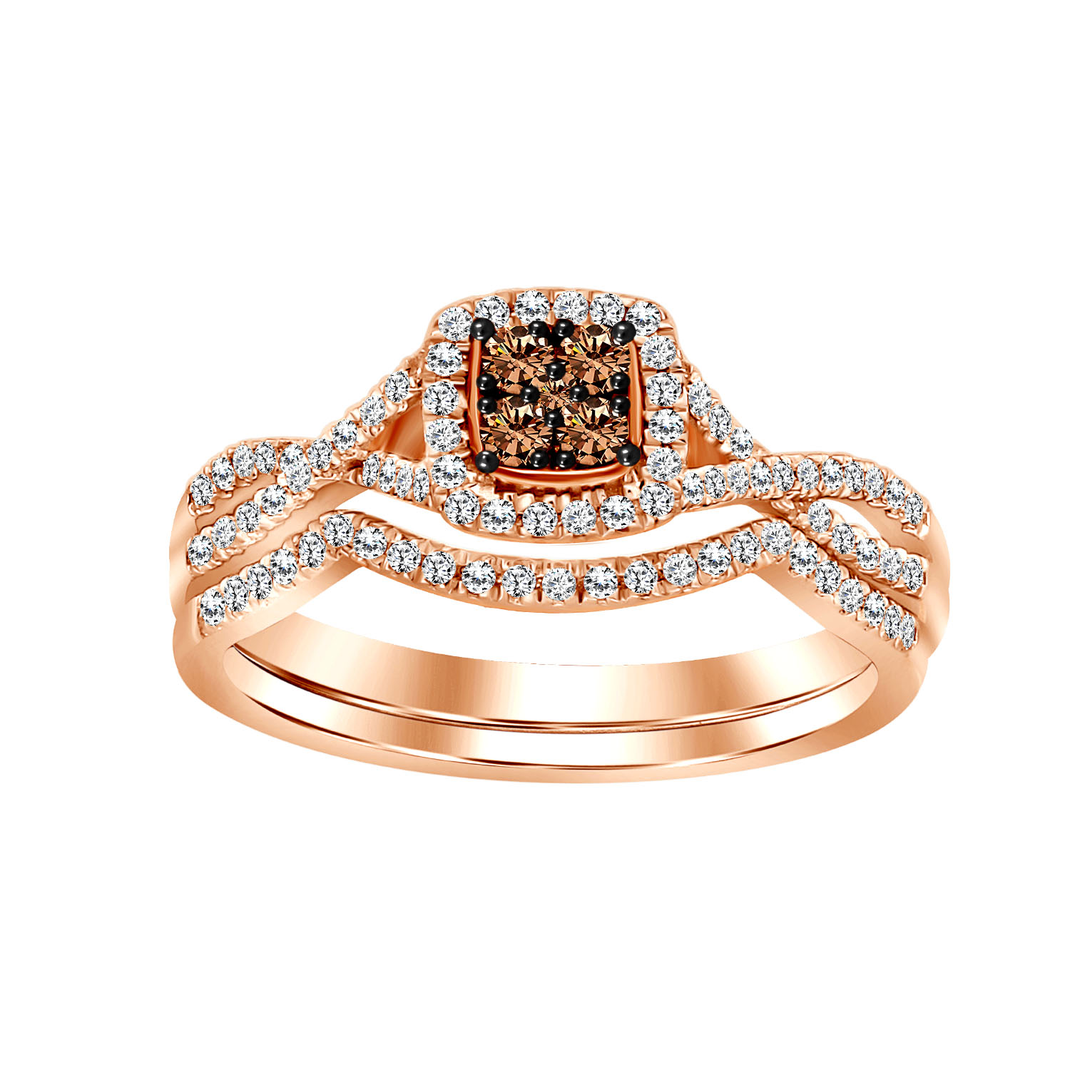 LADIES BRIDAL SET 0.35CT ROUND/DARK BROWN DIAMOND 14K ROSE GOLD - Image 1