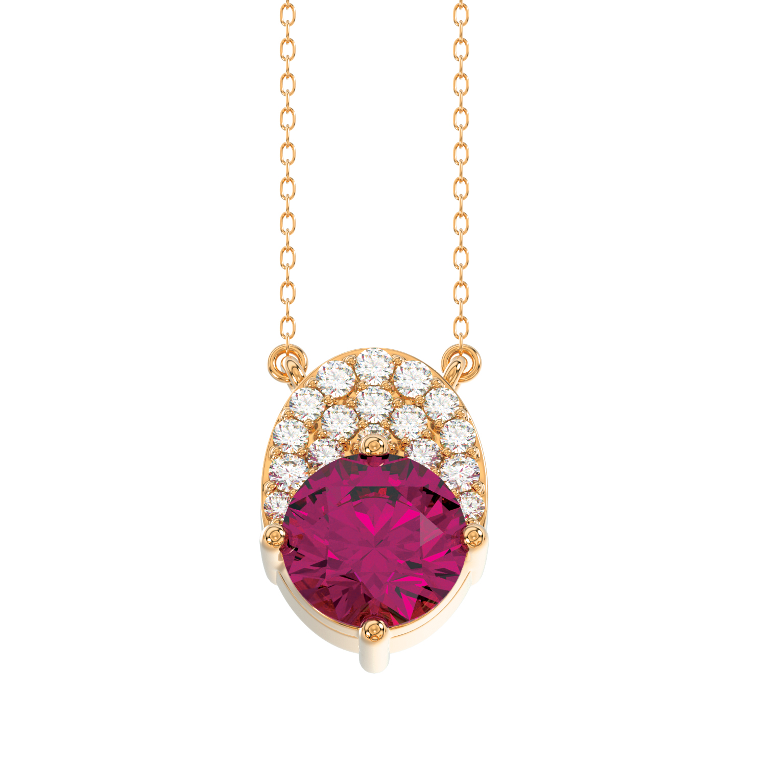 LADIES PENDANT WITH CHAIN 1.35CT ROUND/RUBY DIAMOND 14K ROSE GOLD (CENTER STONE RUBY ROUND 1.00CT) - Image 1