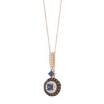 Luxury 14K Rose Gold Ladies Pendant With Chain Featuring Blue And Dark Brown & Round Diamonds. 0.50 Ct Elegant Jewelry Piece Perfect For Gifting. - Image 3