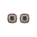 LADIES EARRINGS 1.00CT ROUND/DARK BROWN/BLUE DIAMOND 14K ROSE GOLD - Image 2