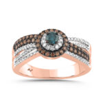 LADIES RING 0.75CT ROUND/BLUE SAPPHIRE/DARK BROWN DIAMOND 14K ROSE GOLD - Image 2