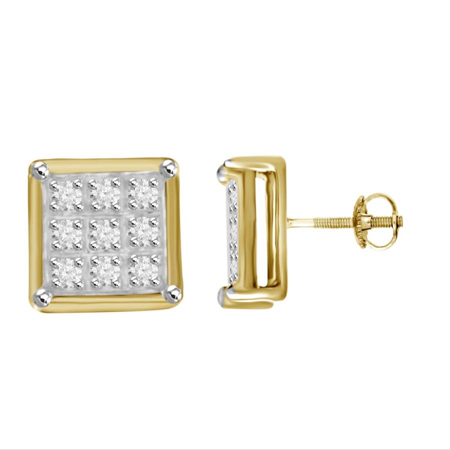 MEN'S YUVA EARRINGS 0.05CT ROUND DIAMOND 10K YELLOW GOLD - Image 1