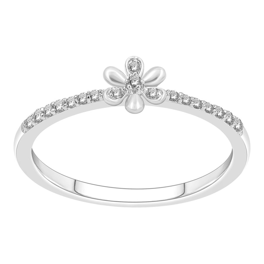 LADIES RING 0.10CT ROUND DIAMOND 10K WHITE GOLD - Image 1