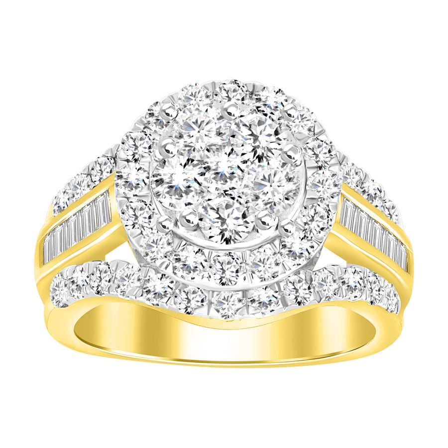 LADIES RING 2.00CT ROUND/BAGUETTE DIAMOND 10K YELLOW GOLD - Image 1