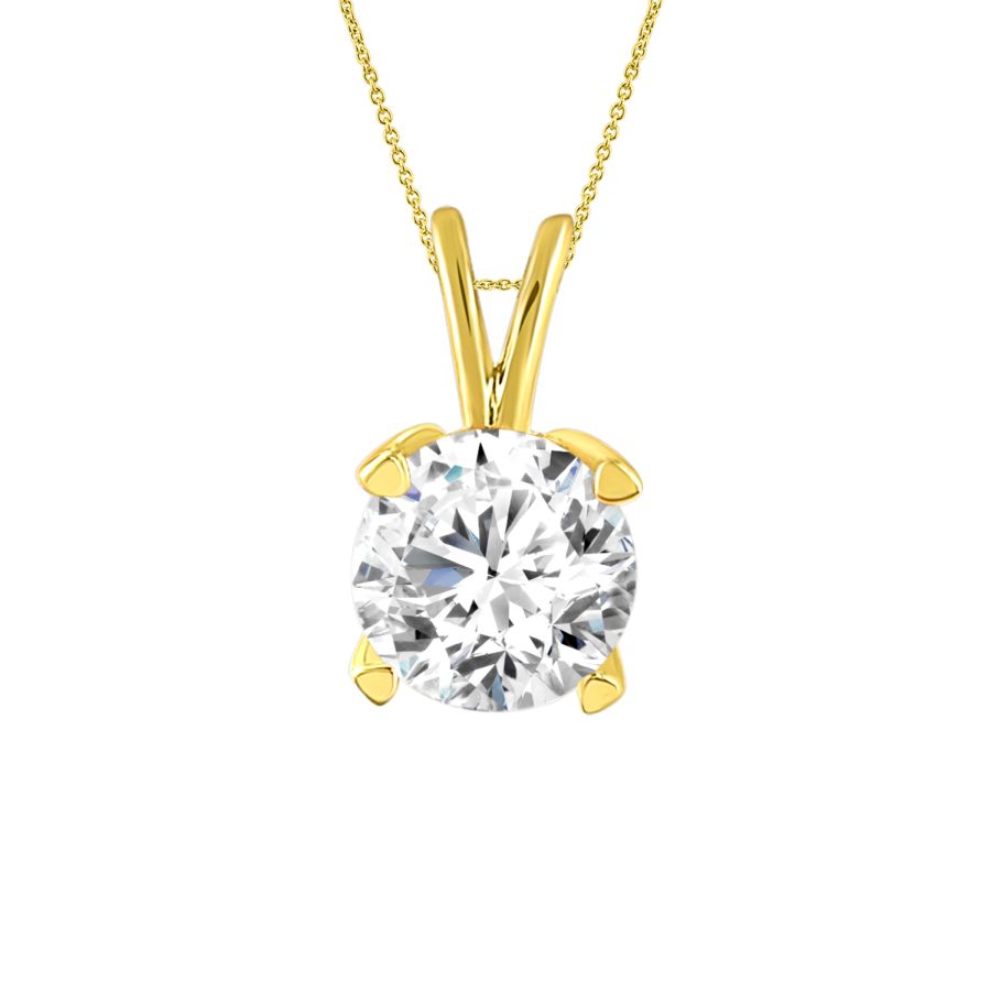 LADIES SOLITAIRE PENDANT 1.00CT ROUND DIAMOND 14K YELLOW GOLD - Image 1
