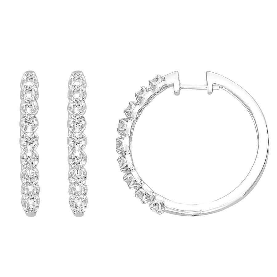 LADIES HOOP EARRINGS 0.25CT ROUND DIAMOND 10K WHITE GOLD - Image 1