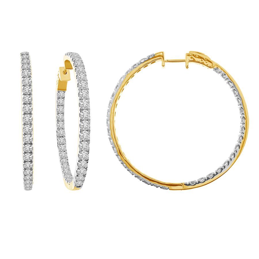 LADIES HOOP EARRINGS 5.00CT ROUND DIAMOND 14K YELLOW GOLD (SI QUALITY) - Image 1