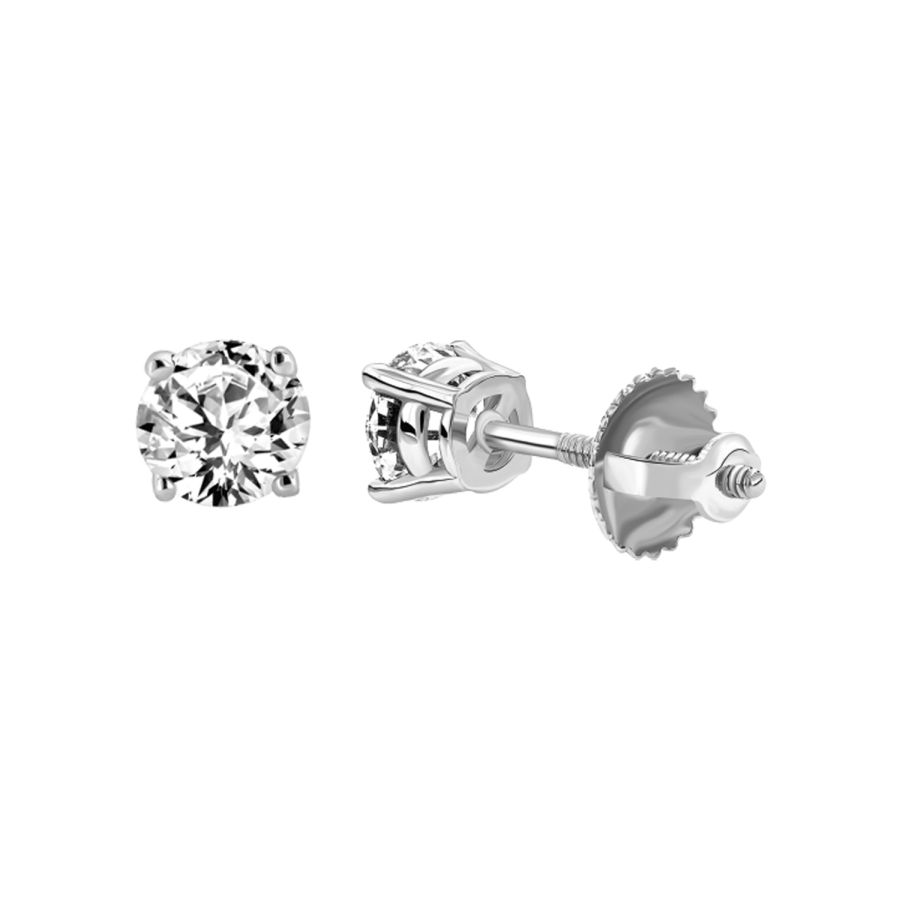 LADIES SOLITAIRE EARRINGS 0.75CT ROUND DIAMOND 14K WHITE GOLD - Image 1