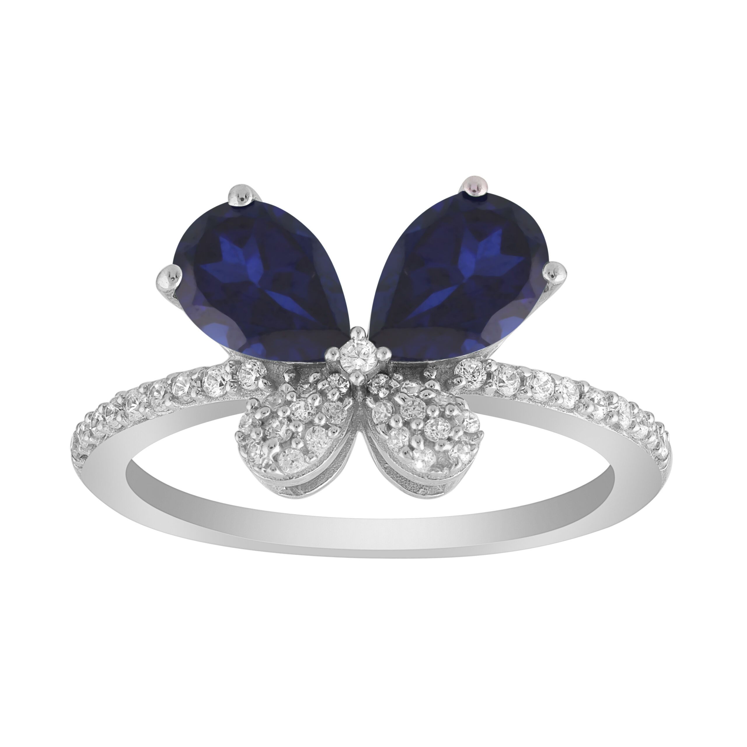 LADIES RING 1.75CT ROUND/PEAR/SAPHIRE DIAMOND 14K WHITE GOLD - Image 1