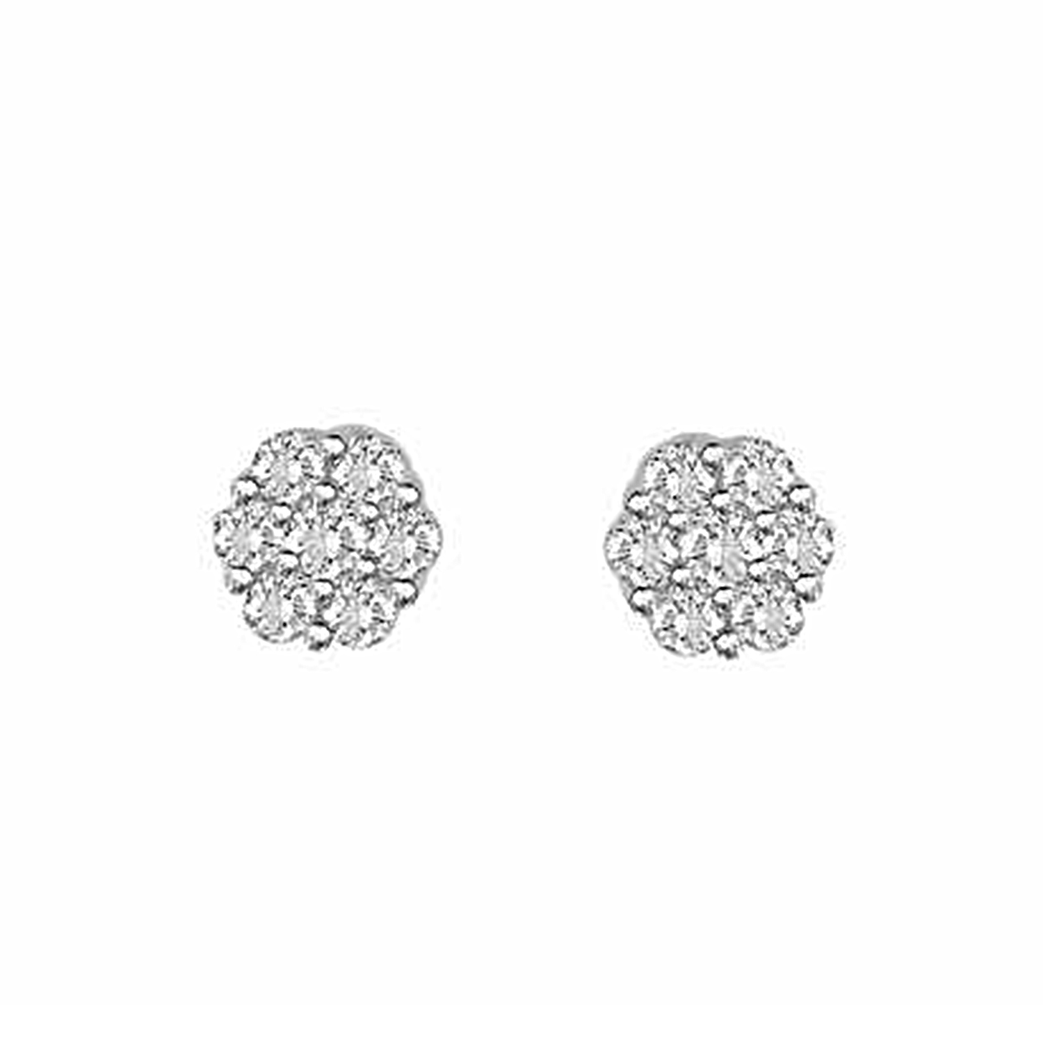LADIES FLOWER EARRINGS 0.25CT ROUND DIAMOND 14K WHITE GOLD - Image 1