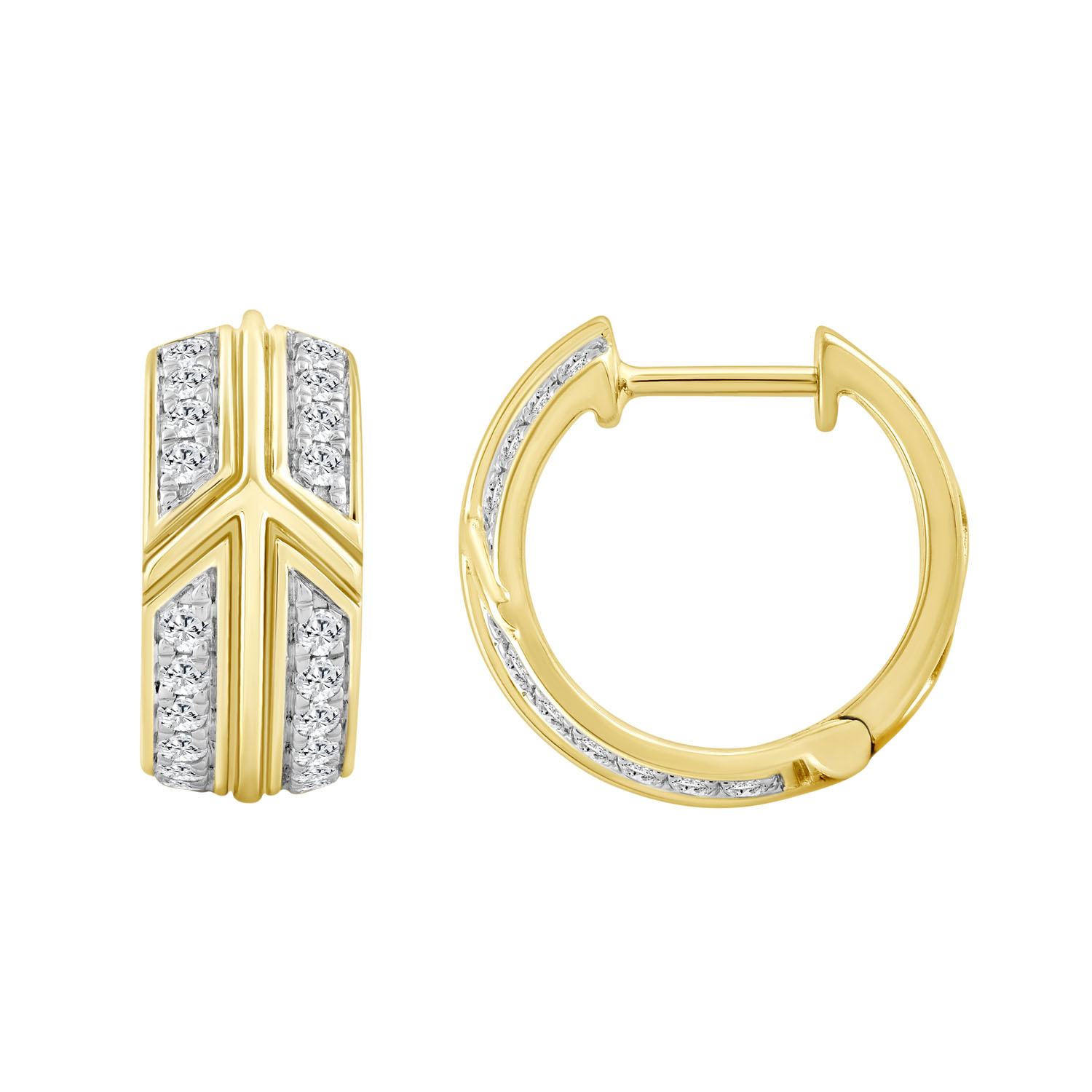 LADIES HOOPS EARRINGS 0.50CT ROUND DIAMOND 10K YELLOW GOLD - Image 1