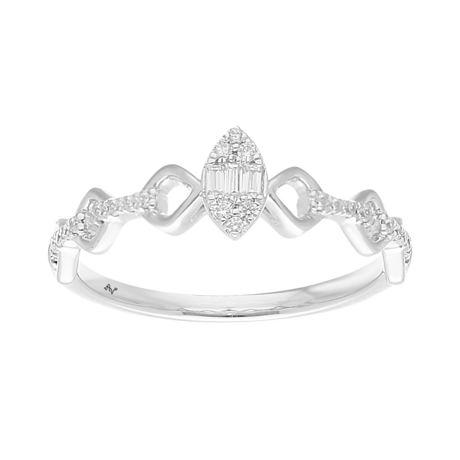 LADIES RING 0.15CT ROUND/BAGUETTE DIAMOND 14K WHITE GOLD - Image 1
