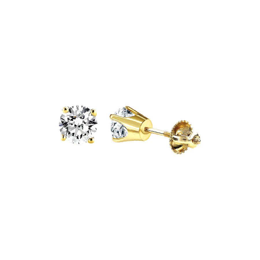 LADIES SOLITAIRE EARRINGS 1.50CT ROUND DIAMOND 14k YELLOW GOLD - Image 1