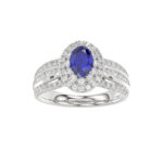LADIES RING 1.65CT ROUND/BLUE SAPPHIRE OVAL DIAMOND 14K WHITE GOLD (CENTER STONE 0.94CT BLUE SAPPHIRE OVAL DIAMOND)