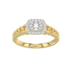 14K Yellow Gold Fashion Ladies Ring with 0.20 CT Round/Baguette Cut Diamond