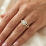 14K Yellow Gold Fashion Ladies Ring with 0.20 CT Round/Baguette Cut Diamond - Image 6