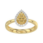 10K Yellow Gold Round Diamond Halo Ring With Nugget Design For Women. A Sparkling And Elegant 0.20 Ct Fine Jewelry Ring Perfect For Gifting.