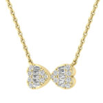 LADIES PENDANT WITH CHAIN 0.25CT ROUND/BAGUETTE DIAMOND 14K YELLOW GOLD - Image 2