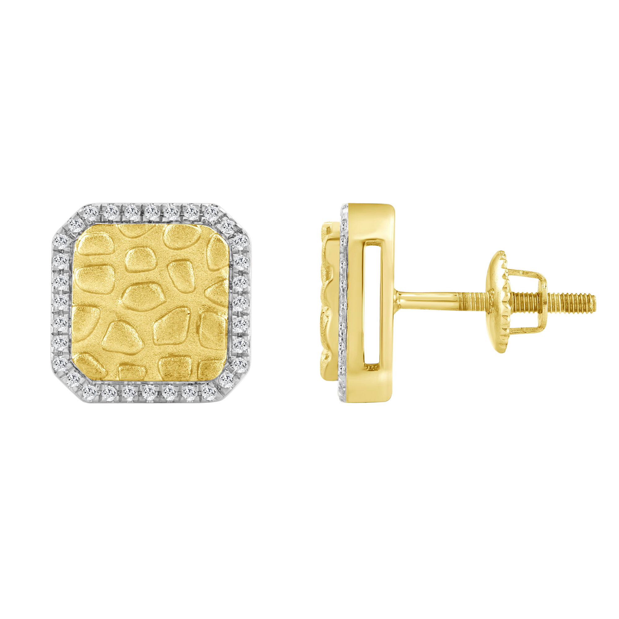 10K Yellow Gold 0.16CT Round Diamond Nugget Square Halo Stud Earrings Women’S Diamond Fashion Earrings - Image 1