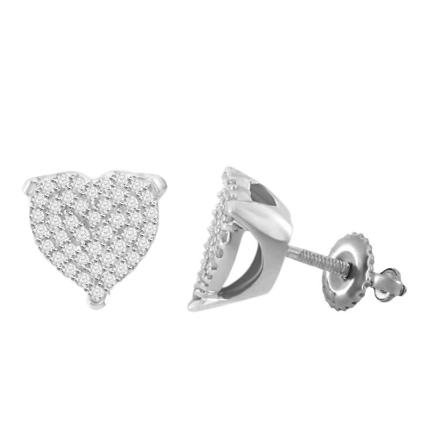Sterling Silver White 0.25CT Round Diamond Heart Earrings Women’S Fine Jewelry - Image 1