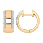 LADIES HOOPS EARRINGS 0.13CT ROUND DIAMOND 10K YELLOW GOLD - Image 2