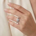 Elegant 10K Yellow Gold 0.20CT Round & Baguette Diamond Halo Ring For Women - Image 6