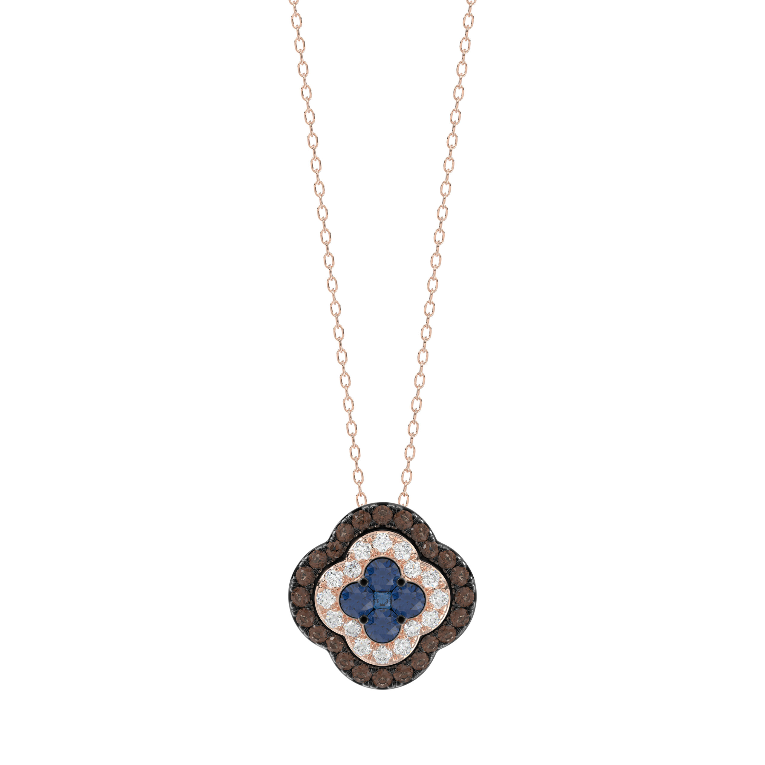 Fashion Pendant 14K Rose Gold 0.60Ct Dark Brown & Blue Diamond Cluster Halo Pendant For Women Round Diamond Ladies Fine Jewelry - Image 1