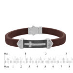 Men’S Sterling Silver White Bracelet With Brown Leather Strap And Central Black Accent ’ 0.25Ct - Image 3