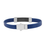0.25 Ct Round Diamond Men’S Bracelet ’ Sterling Silver White With Rubber Strap (Blue/Black) - Image 2