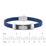 0.25 Ct Round Diamond Men’S Bracelet ’ Sterling Silver White With Rubber Strap (Blue/Black) - Image 3