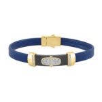 0.25 Ct Round Diamond Men’S Bracelet Yellow Gold With Rubber Strap (Blue/Black)