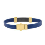 0.25 Ct Round Diamond Men’S Bracelet Yellow Gold With Rubber Strap (Blue/Black) - Image 2
