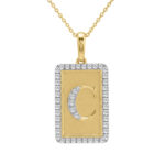 Elegant Ladies 0.20Ct Round Diamond ’C Alphabet Fashion Pendant With Chain ’ 10K Yellow Gold