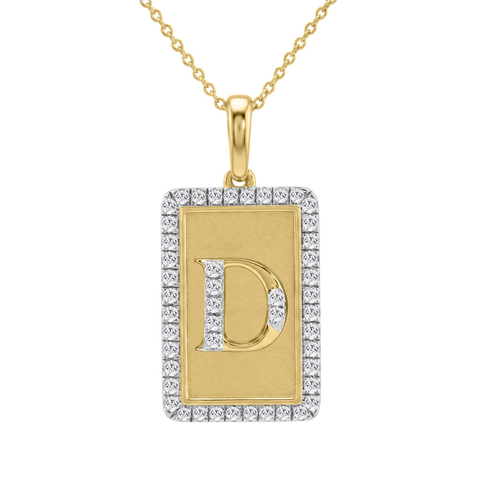 10K Yellow Gold letter 'D' Fashion Pendant With Chain - 0.20 CT Round Diamond Ladies Jewelry Gift - Image 1