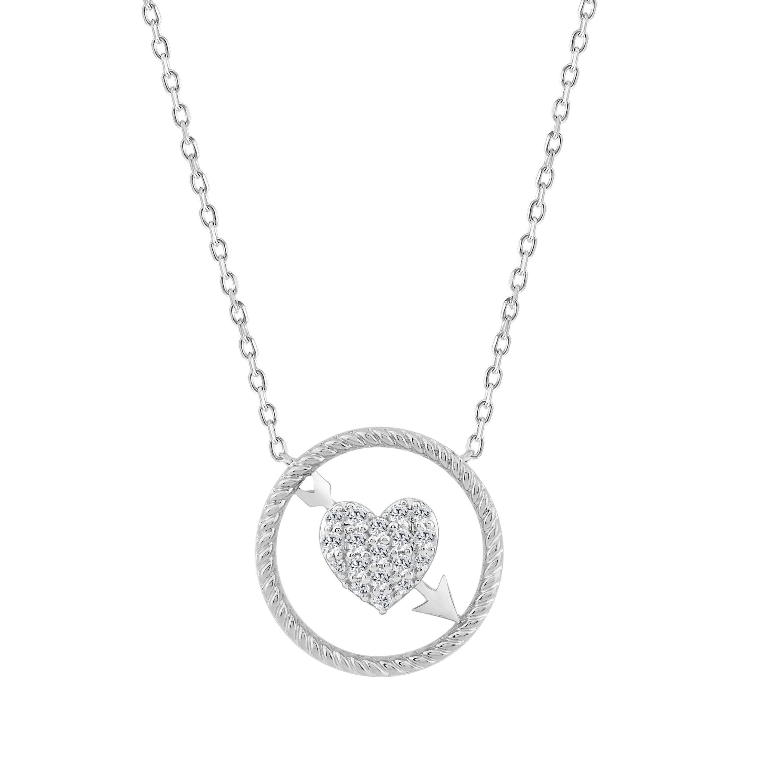 10K WHITE GOLD LADIES HEART AND ARROW PENDANT 0.15CT ROUND NATURAL DIAMOND, WITH CHAIN - Image 1
