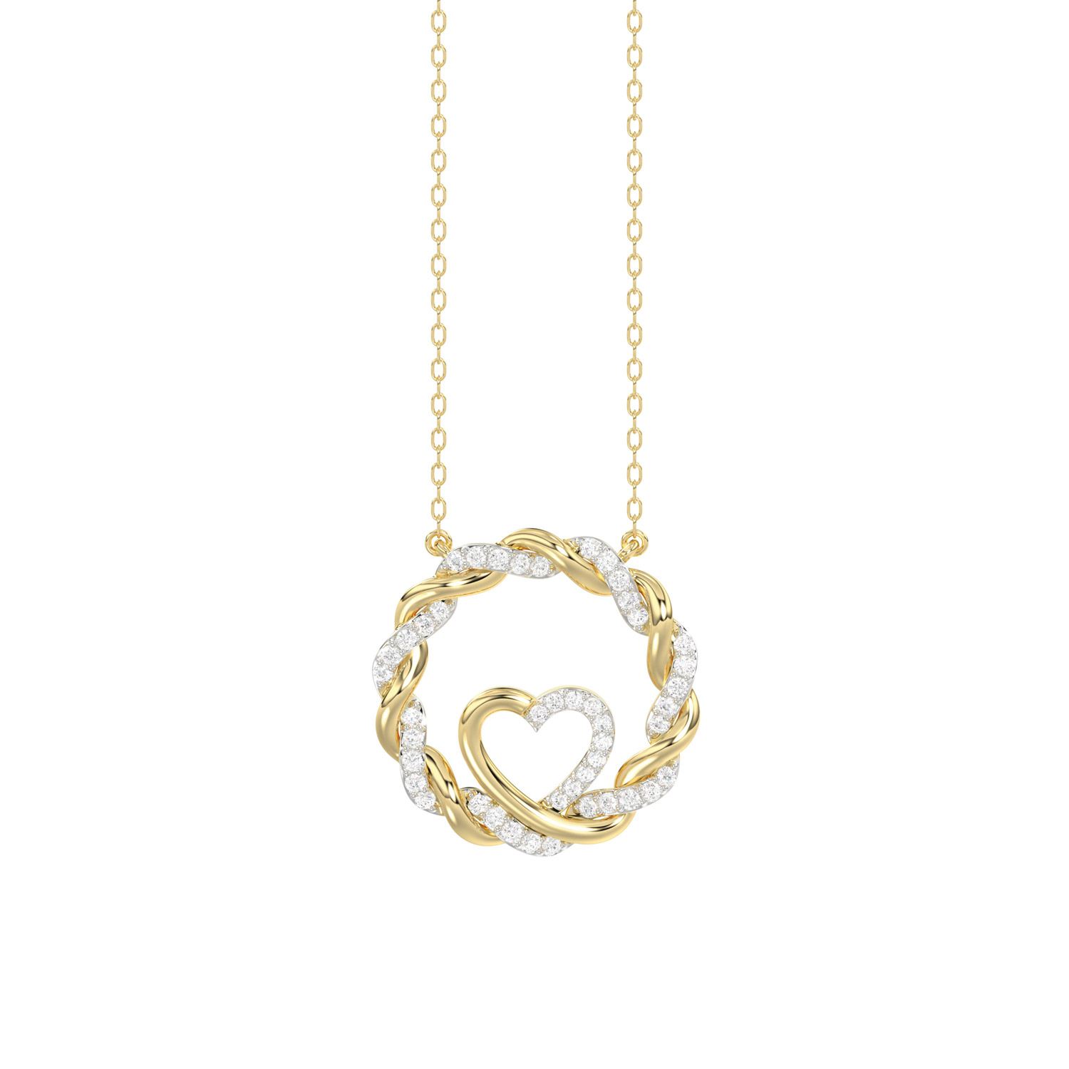 ELEGANCE’10K YELLOW GOLD 0.15CT TWISTED CIRCLE HEART & LADIES PENDANT ROUND DIAMOND WITH CHAIN - Image 1