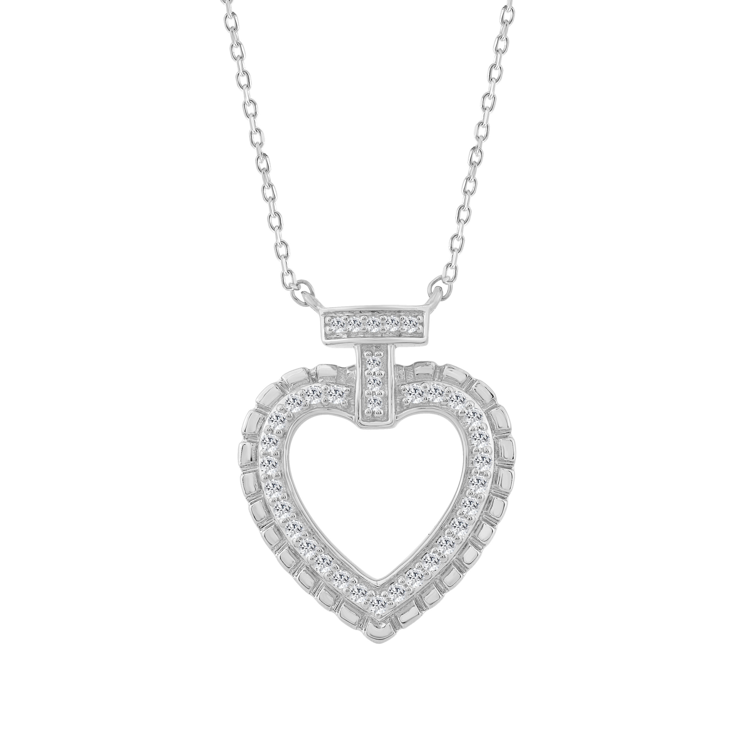 ELEGANCE’10K WHITE GOLD 0.15CT TWISTED CIRCLE HEART & LADIES PENDANT ROUND DIAMOND WITH CHAIN - Image 1