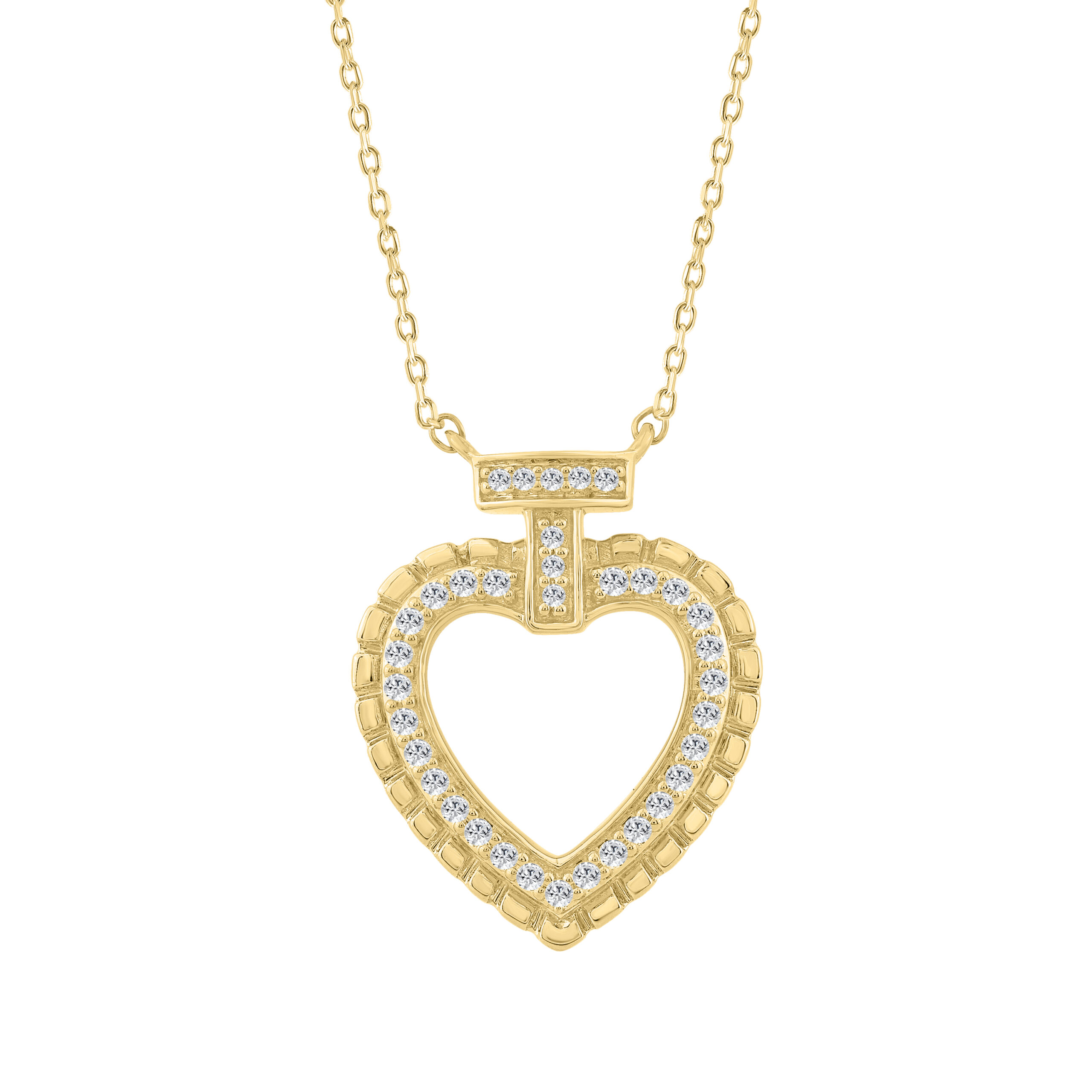 ELEGANCE’10K YELLOW GOLD 0.15CT TWISTED CIRCLE HEART & LADIES PENDANT ROUND DIAMOND WITH CHAIN - Image 1