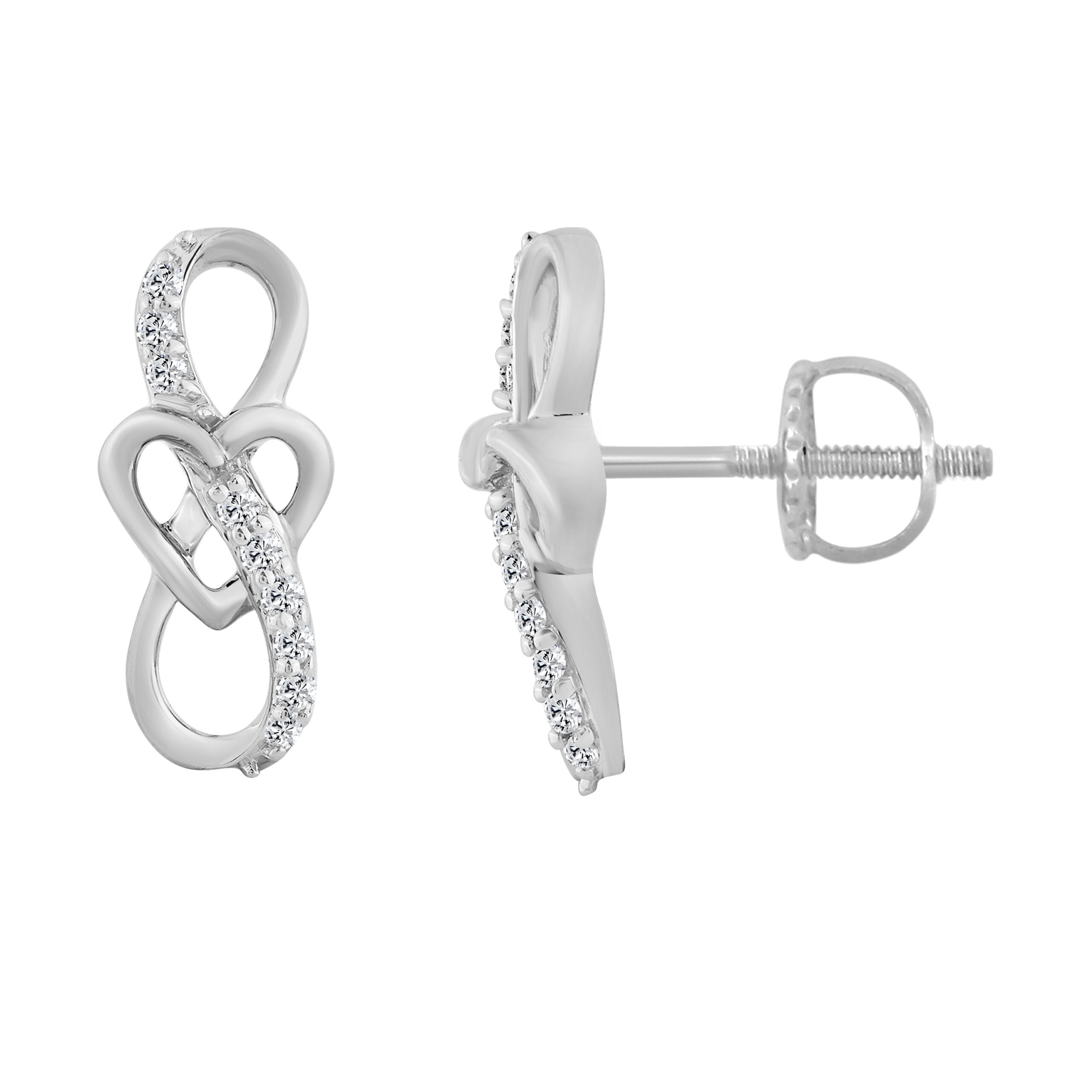 LADIES FASHION EARRINGS 0.10CT ROUND DIAMOND 10K WHITE GOLD - Image 1