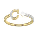 Women’S 10K Yellow Gold Letter ’C’ Diamond & Pearl Ring 0.10Ct Round Diamond Fine Jewelry